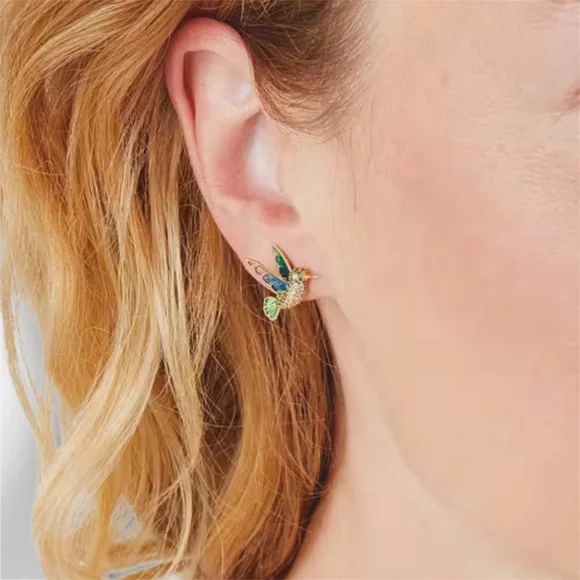 Rare Kate Spade Hummingbird Earrings with Green and Gold - Picture 9 of 9